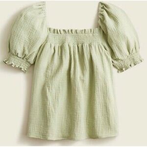 J. Crew Gauze Puffed Sleeve Smocked Babydoll top (pale green)